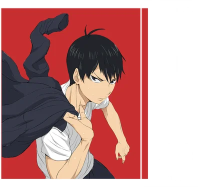 Hình ảnh nhân vật anime Tobio Kageyama từ Haikyuu, đang khoác áo đen, biểu cảm quyết tâm.