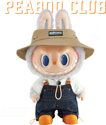 Labubu The Monsters đội mũ xô, quần yếm denim phong cách cá tính