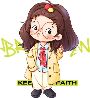 Hình ảnh minh họa cô bé chibi đeo kính, mặc áo khoác vàng, phong cách New York