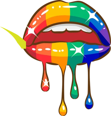 Hình ảnh đôi môi vẽ theo phong cách pop art với màu sắc cầu vồng chảy xuống, có hiệu ứng lấp lánh.