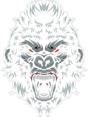 Hình minh họa đầu khỉ đột Gorilla đang gầm thét với đôi mắt đỏ rực, phong cách đồ họa vector mạnh mẽ