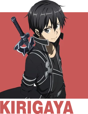 Hình ảnh Kirito trong Sword Art Online, nhân vật anime nam với kiếm sau lưng, mặc trang phục đen.