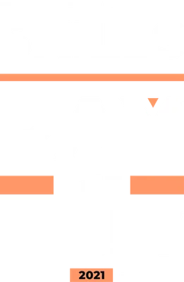 Thiết kế chữ "Skills Pay The Bills" màu trắng trên nền xám, có các đường kẻ ngang màu cam và năm 2021.