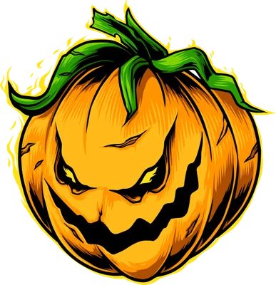 Hình minh họa bí ngô Halloween với biểu cảm đáng sợ và ngọn lửa bao quanh