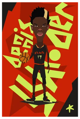 Hình vẽ hoạt hình một cầu thủ bóng rổ mặc áo số 17 của đội Atlanta Hawks, cầm bóng.