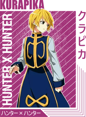 Nhân vật Kurapika trong anime Hunter x Hunter, tóc vàng, mặc trang phục xanh đậm viền vàng.