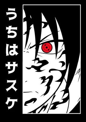 Hình ảnh minh họa chân dung nhân vật Sasuke Uchiha trong Naruto với đôi mắt Sharingan đỏ nổi bật và các dấu ấn trên mặt.