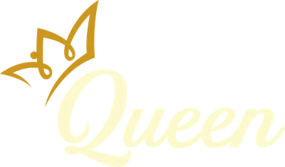 Hình ảnh chữ 'Queen' cách điệu với vương miện màu vàng nổi bật trên nền xám.