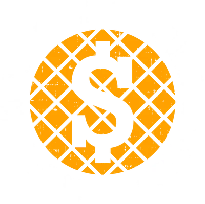 Hình in typography với câu nói 'Chase The Vision Money Will Follow' màu trắng, bao quanh biểu tượng đô la màu xám trên nền lưới cam distressed.