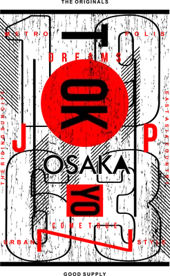 Thiết kế đồ họa typography với chữ Tokyo Osaka phong cách urban Nhật Bản trên nền xám