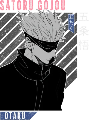 Hình vẽ Satoru Gojo từ anime Jujutsu Kaisen, đeo băng mắt, tóc trắng, mặc áo đen, phong cách cool ngầu.