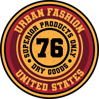 Logo hình tròn phong cách vintage với chữ Urban Fashion và số 76, thiết kế retro cho in ấn