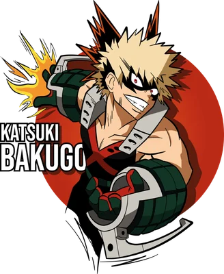 Hình vẽ nhân vật anime Katsuki Bakugo với mái tóc vàng nhọn, mắt đỏ, đang tạo ra vụ nổ từ tay.