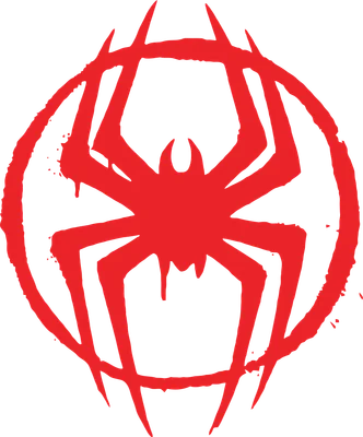 Biểu tượng Người Nhện Miles Morales màu đỏ rực trên nền xám, phong cách graffiti.