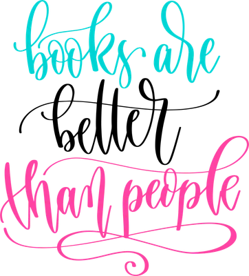 Dòng chữ "books are better than people" viết tay màu xanh ngọc, đen và hồng trên nền xám.
