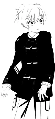 Hình vẽ nhân vật anime nam tóc vàng, mặc áo khoác đen, phong cách manga.