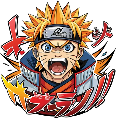 Hình ảnh Naruto Uzumaki với biểu cảm gào thét, tóc vàng dựng đứng, đeo băng trán, bao quanh là các hiệu ứng năng lượng và chữ Nhật.