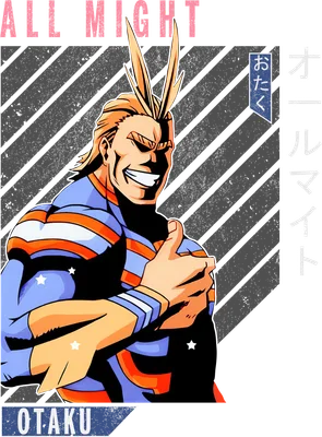 Hình ảnh All Might, nhân vật anime với cơ bắp cuồn cuộn, nụ cười tự tin và mái tóc vàng đặc trưng.