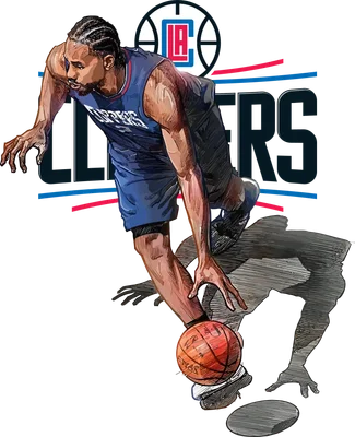 Hình vẽ Kawhi Leonard đang dribbling bóng rổ, mặc áo đấu Los Angeles Clippers, với logo đội bóng phía trên.