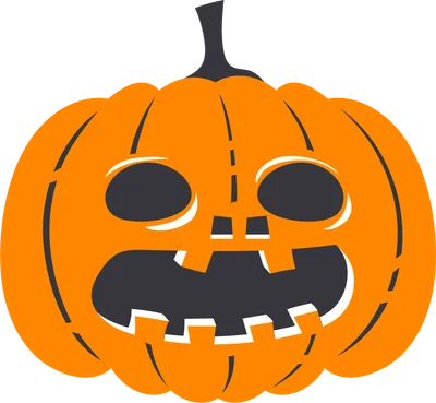 Hình minh họa bí ngô Halloween màu cam với khuôn mặt cười ngộ nghĩnh, mắt tròn và miệng răng hô.
