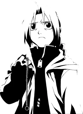 Hình vẽ nhân vật anime Edward Elric với biểu cảm buồn, tay cầm dây chuyền.