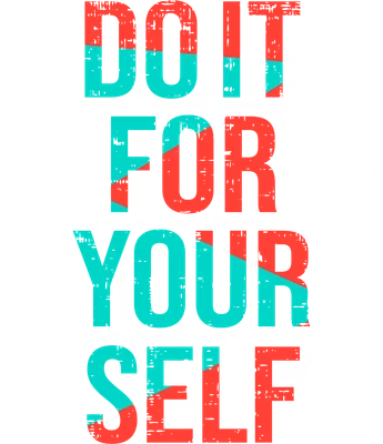 Hình in chữ 'DO IT FOR YOUR SELF' màu xanh ngọc và đỏ cam, phong cách grunge trên nền vòng tròn trắng xám