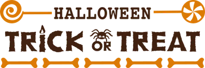 Thiết kế chữ Halloween "Trick or Treat" với hình ảnh kẹo mút và nhện ngộ nghĩnh