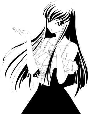 Hình ảnh cô gái anime tóc dài đen, mặc váy trắng, tay đưa ra phía trước, phong cách vẽ đen trắng.