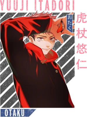 Hình ảnh Yuji Itadori từ anime Jujutsu Kaisen, mặc áo khoác đỏ, tạo dáng ngầu.