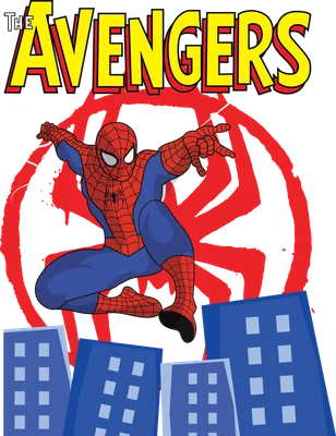 Hình ảnh Spider-Man đang nhảy trên các tòa nhà, với chữ 'The Avengers' phía trên.