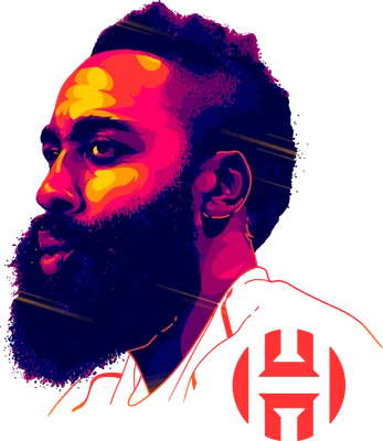 Chân dung nghệ thuật James Harden với tông màu neon rực rỡ, thể hiện phong cách pop art.