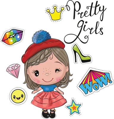 Cô bé dễ thương đội mũ beret đỏ và sticker