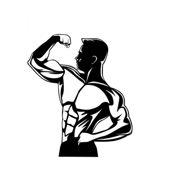 Hình ảnh minh họa gymer nam khoe cơ bắp cuồn cuộn, với dòng chữ "Hustle No Pain No Gain"
