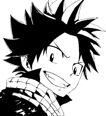 Hình vẽ Natsu Dragneel, nhân vật anime Fairy Tail, cười nhếch mép với mái tóc nhọn và khăn choàng đặc trưng.