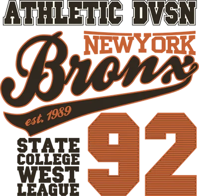 Thiết kế chữ Athletic DVSN Bronx New York est. 1989 và số 92 phong cách thể thao cổ điển trên nền xám.