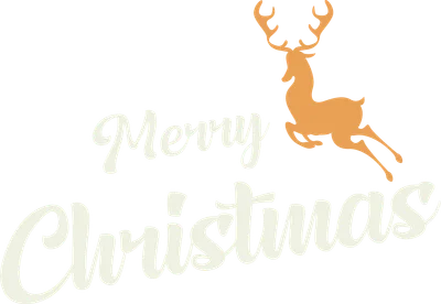 Hình ảnh hươu tuần lộc màu cam nhảy múa cùng dòng chữ 'Merry Christmas' màu trắng trên nền xám.
