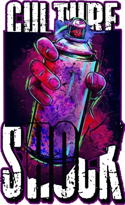 Hình ảnh bình xịt sơn graffiti "Culture Shock" trong tay, phong cách đường phố, màu sắc neon rực rỡ.