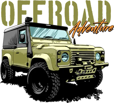 Hình minh họa xe địa hình Land Rover Defender với chữ Offroad Adventure phong cách vẽ tay