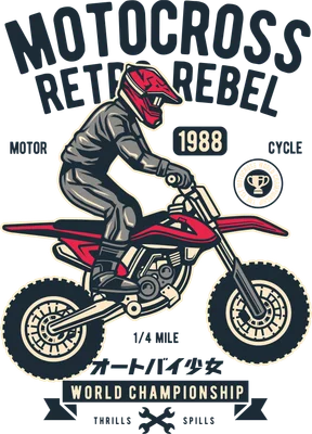 Hình minh họa tay đua xe địa hình Motocross phong cách retro thập niên 80