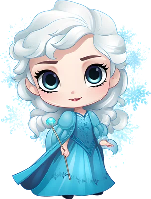 Công chúa băng giá chibi dễ thương với váy xanh và phép thuật tuyết