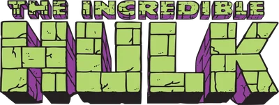 Logo The Incredible Hulk với chữ được thiết kế như khối đá màu xanh lá và tím, có bóng đổ.