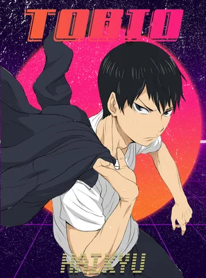 Hình vẽ nhân vật anime nam với mái tóc đen, mặc áo trắng, khoác áo đen, nền retro màu hồng cam và tím