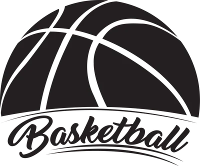 Logo bóng rổ với chữ 'Basketball' viết tay phong cách vintage, màu đen trên nền xám.
