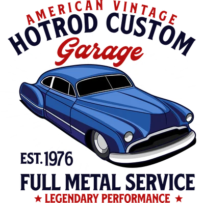 Hình in xe hơi cổ điển phong cách American Vintage Hotrod Custom Garage