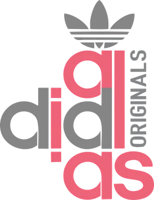 Logo Adidas Originals màu hồng trên nền xám