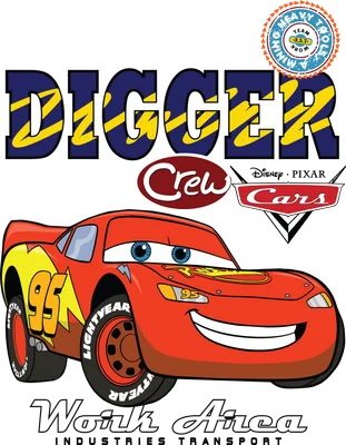 Hình ảnh nhân vật xe đua Lightning McQueen màu đỏ, số 95, với chữ 'DIGGER CREW' và 'Work Area'