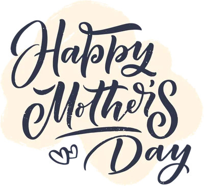 Thiết kế chữ Happy Mother's Day màu xanh đậm trên nền kem nhạt với hai trái tim nhỏ.