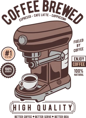 Hình minh họa máy pha cà phê espresso phong cách vintage với các dòng chữ trang trí