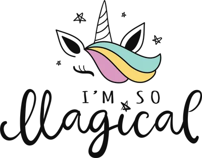 Hình ảnh minh họa kỳ lân màu pastel với dòng chữ "I'm So Magical" viết tay.
