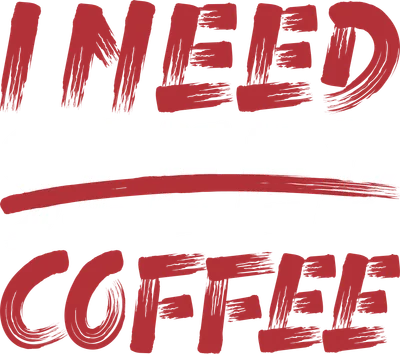 Hình ảnh typography với dòng chữ 'I NEED SLEEP' bị gạch ngang và 'COFFEE' bên dưới, sử dụng hiệu ứng cọ vẽ màu đỏ và trắng trên nền xám.